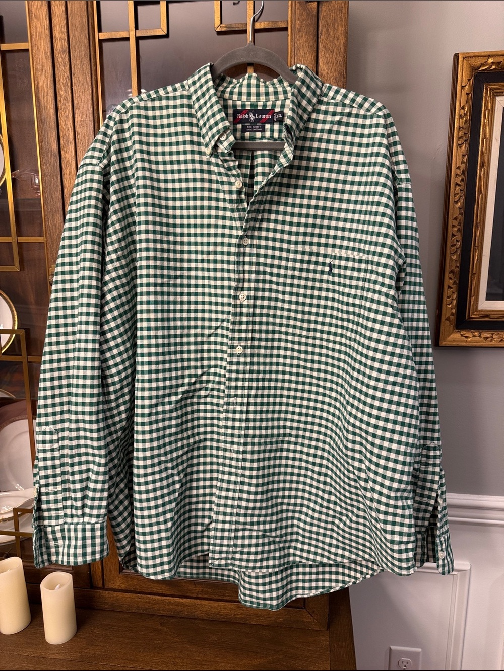 Rare!!! Vintage 90’s Ralph Lauren Big Shirt Green & White Gingham Shirt